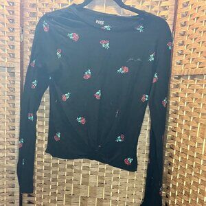 PINK Victoria's Secret | Black | Rose Floral Print Long Sleeve Crop Top